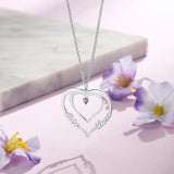 925 Silver Heart Nameplate with Birthstone Couple Name Necklace