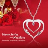 925 Silver Heart Nameplate with Birthstone Couple Name Necklace