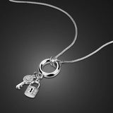 925 Silver Lock Pendant Long Necklace Women Key Pendant Jewelry