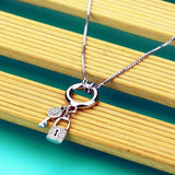 925 Silver Lock Pendant Long Necklace Women Key Pendant Jewelry