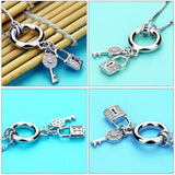 925 Silver Lock Pendant Long Necklace Women Key Pendant Jewelry