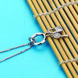 925 Silver Lock Pendant Long Necklace Women Key Pendant Jewelry