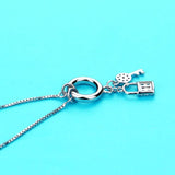 925 Silver Lock Pendant Long Necklace Women Key Pendant Jewelry