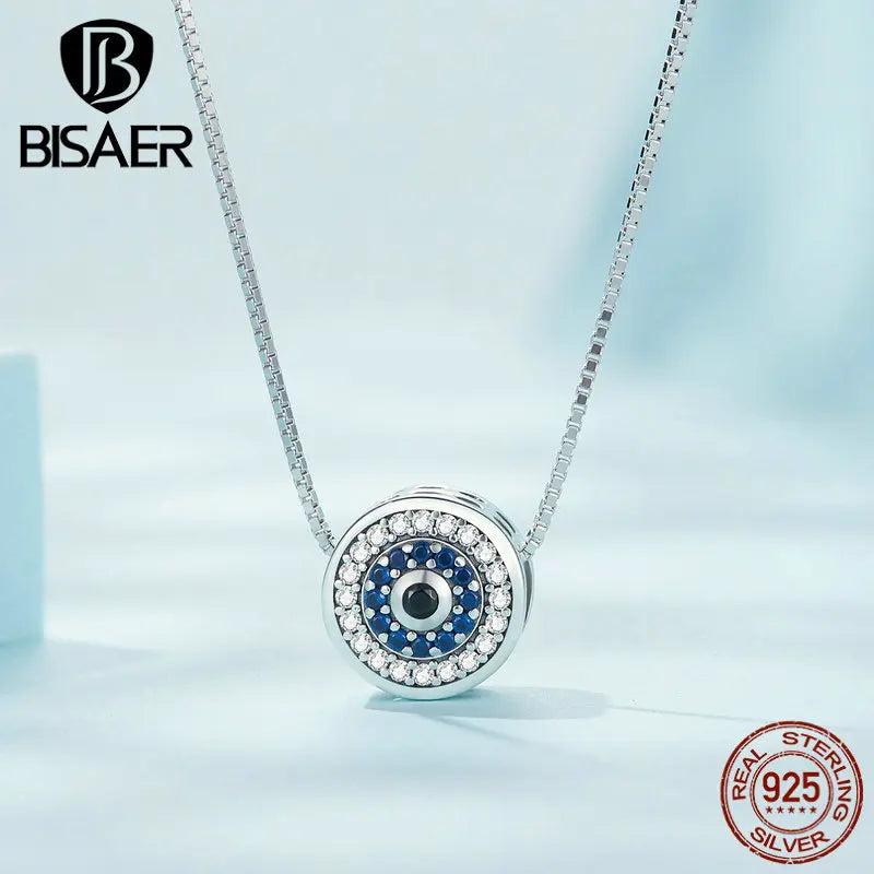 925 Silver Demon Eye Necklace Blue Zircon Lucky Chains