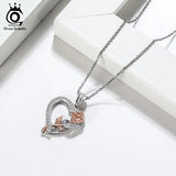 Heart and Rose Pendant Chain Necklace Silver 925 Fine Jewelry