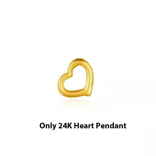 Heart Pendant Necklace 24K with 18K Chain Women Fine Jewelry Gift