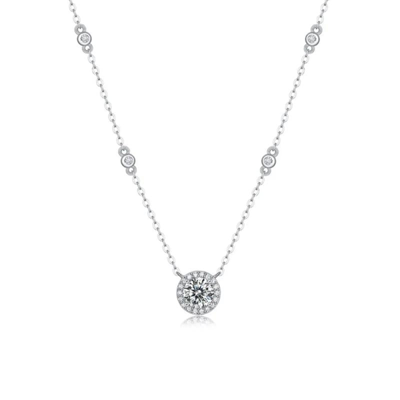 1CT Moissanite Diamond Pendant Necklace 925 Silver Chain Bling Wedding Jewelry