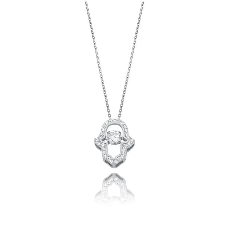 925 Silver Palm Pendant Necklace Iced Zircon Charm Jewelry