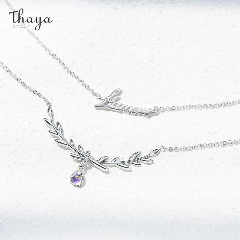 Purple Crystal Pendant Necklace Olive Branch Double Chain Chicc Fine Jewelry
