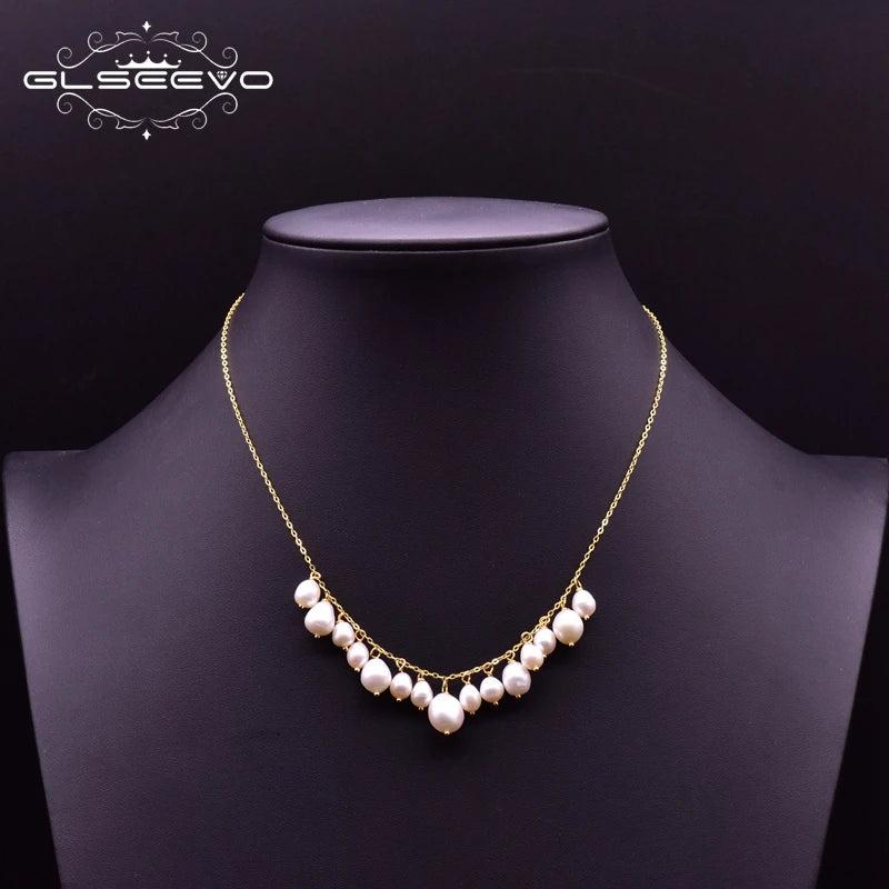 925 Silver Pearl Tassel Pendant Necklace Wedding Party Jewelry