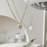 925 Silver Pearl Frosted Heart Pendant Necklace for Women