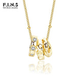 925 Silver Zircon Triple Circular Pendant Necklace Transfer Hoops