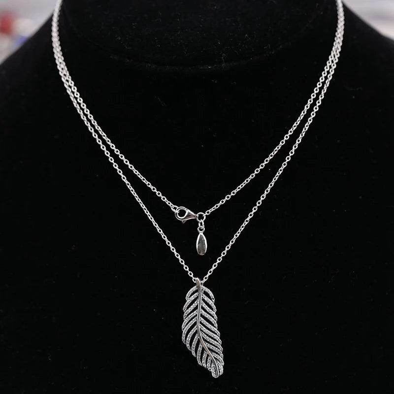 925 Sterling Silver Feather Charm Pendant Necklace