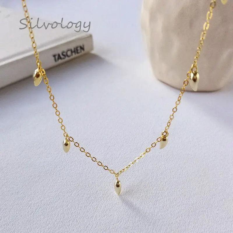 925 Silver Beans Water Drop Necklace Creative Texture Female