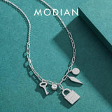 925 Sterling Silver Key Lock Pendant Necklace Wedding Jewelry
