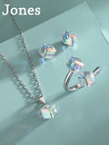 S925 Sterling Silver Square Crystal Set Of Fine Jewelry