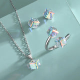 S925 Sterling Silver Square Crystal Set Of Fine Jewelry