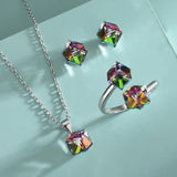 S925 Sterling Silver Square Crystal Set Of Fine Jewelry