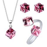 S925 Sterling Silver Square Crystal Set Of Fine Jewelry
