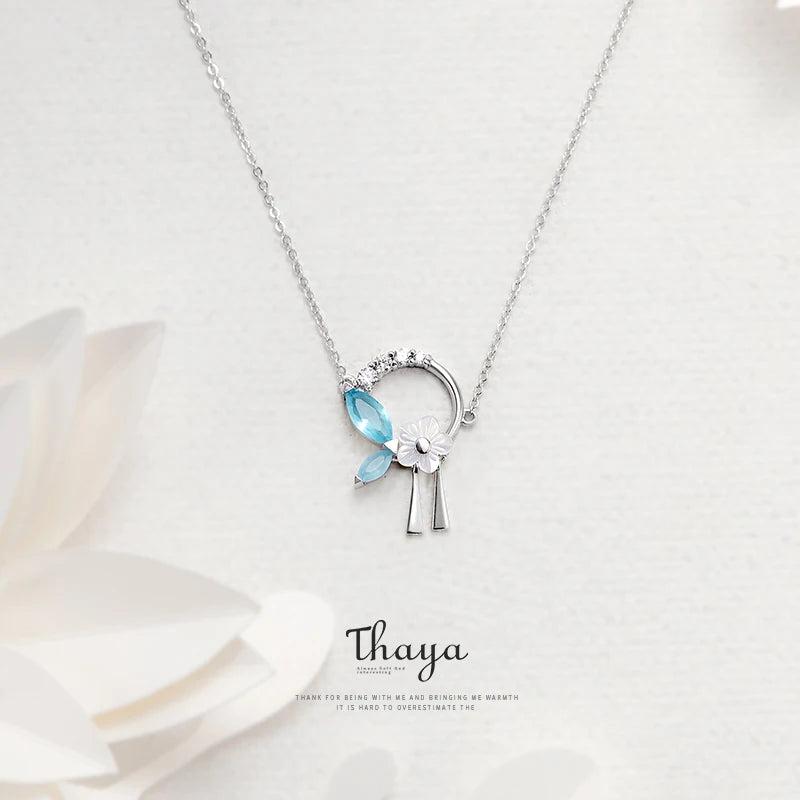 Flowers & Leaves Tassels Necklace 925 Silver CZ Crystal Gift