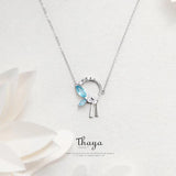 Flowers & Leaves Tassels Necklace 925 Silver CZ Crystal Gift