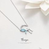 Flowers & Leaves Tassels Necklace 925 Silver CZ Crystal Gift