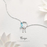 Flowers & Leaves Tassels Necklace 925 Silver CZ Crystal Gift