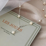 Natural Freshwater Pearl 925 Sterling Silver Hand Woven Flower Ball Necklace