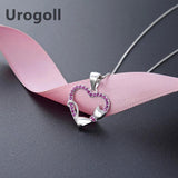 Noble Women 925 Silver Necklace Zircon Heart Pendant Chain Jewelry