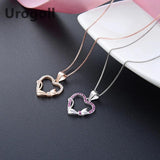 Noble Women 925 Silver Necklace Zircon Heart Pendant Chain Jewelry