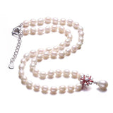 Pink Pearl Necklace, 925 Silver, Flower Zircon Pendant