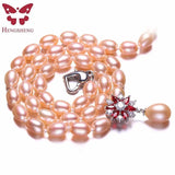 Pink Pearl Necklace, 925 Silver, Flower Zircon Pendant