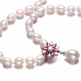 Pink Pearl Necklace, 925 Silver, Flower Zircon Pendant