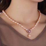 Pink Pearl Necklace, 925 Silver, Flower Zircon Pendant