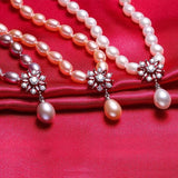 Pink Pearl Necklace, 925 Silver, Flower Zircon Pendant