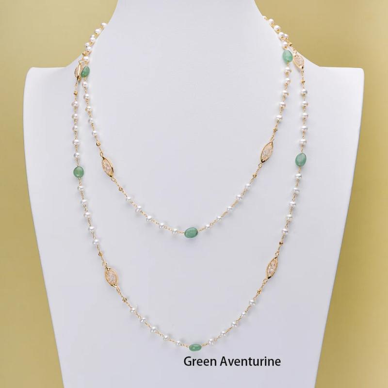 Freshwater Pearl Necklace with Natural Stone 4-4.5mm Sweater Chain
