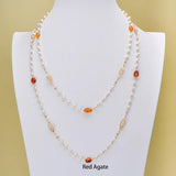 Freshwater Pearl Necklace with Natural Stone 4-4.5mm Sweater Chain
