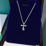 Sterling Silver Water Drop Cross Pendant Women's Collar Chain