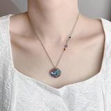 Vintage 925 Silver Ruyi Necklace Enamel Choker Chain XL059