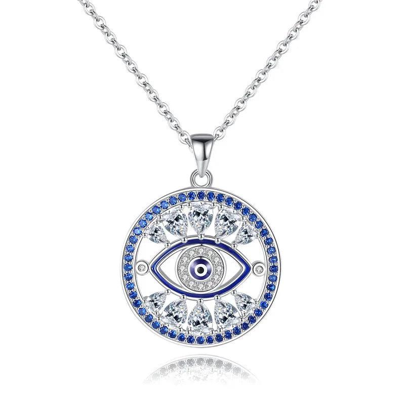 Evil Eye Round Pendant Necklace S925 Sterling Silver Necklace for Women