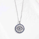 Evil Eye Round Pendant Necklace S925 Sterling Silver Necklace for Women