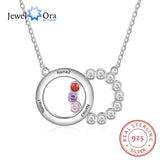 925 Silver Name Intertwined Circle Necklace with 3 Birthstones