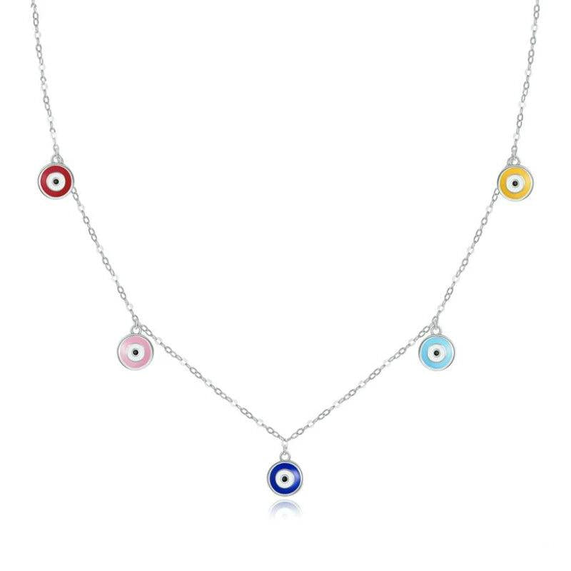 Colorful Tassel Evil Eye Pendant Necklace 925 Sterling Silver Jewelry