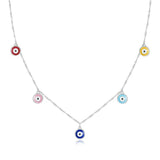 Colorful Tassel Evil Eye Pendant Necklace 925 Sterling Silver Jewelry