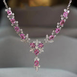 Pink Diamond Butterfly Necklace for Women