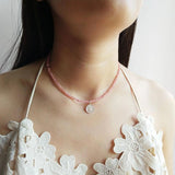 3mm Gemstone Aquamarine Peridot Rose Quartz 925 Silver Coin Vintage Necklace
