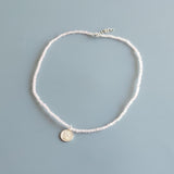 3mm Gemstone Aquamarine Peridot Rose Quartz 925 Silver Coin Vintage Necklace
