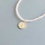 3mm Gemstone Aquamarine Peridot Rose Quartz 925 Silver Coin Vintage Necklace
