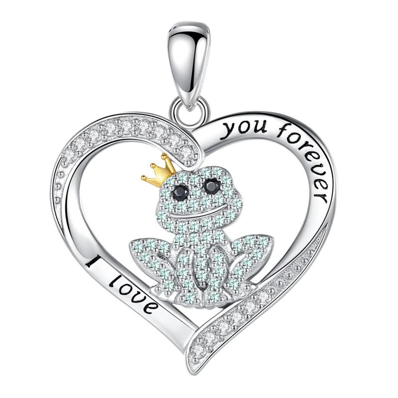 Eudora Silver Animal Necklace Zircon Heart Pendant Women Jewelry