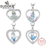 Eudora Silver Animal Necklace Zircon Heart Pendant Women Jewelry